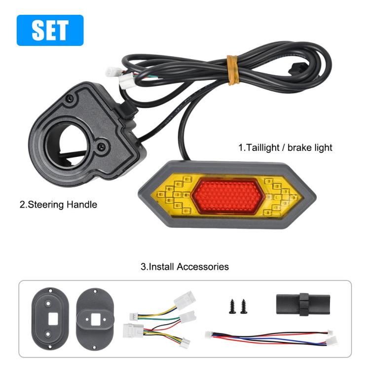 Turn signal lamp kit with wiring harness, steering handle accessory, and mounting parts