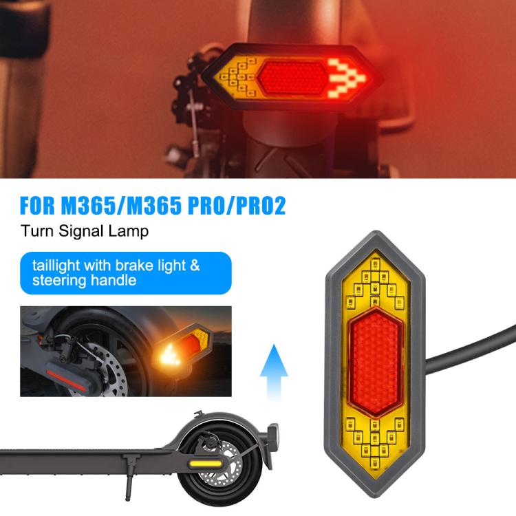 Rear turn signal lamp showing red turn/brake illumination with handle steering control