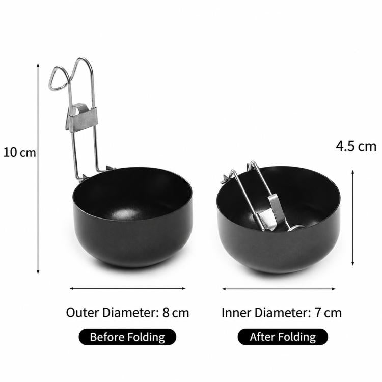 Collapsible black egg poacher bowls showing before and after folding size