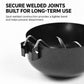 Black nonstick egg poacher with welded folding basket insert and clamp handle