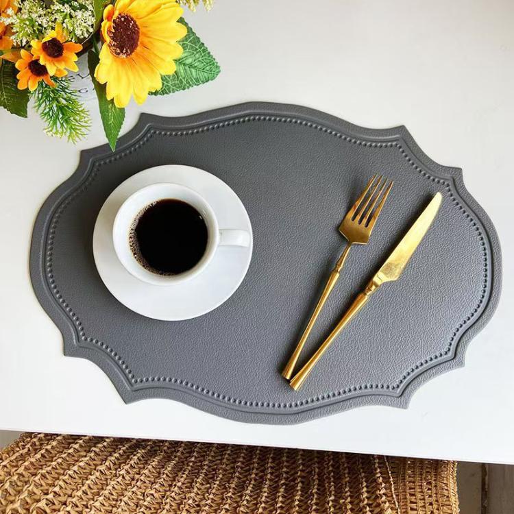 Retro PVC Heat-insulating  Home Use Table Mat, Rectangle Burgundy, Rectangle Pink, Rectangle Grey, Rectangle Beige, Rectangle Light Blue, Rectangle Green, Rectangle Black, Rectangle Coffee, Rectangle Orange, Irregular Shape Pink, Irregular Shape Grey  ...