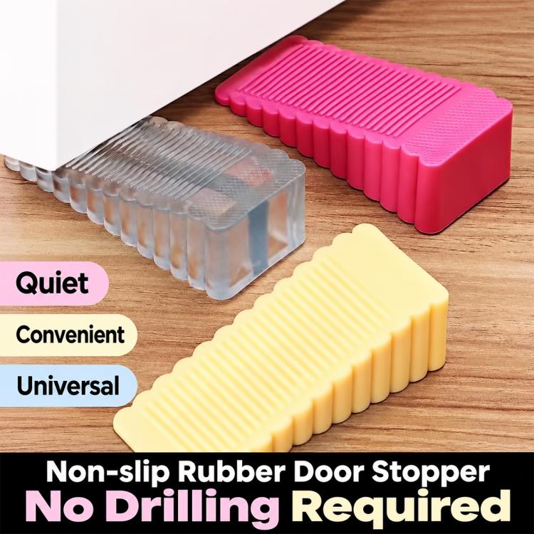 Ribbed non-slip door stopper set in pink, blue, yellow, and clear colors