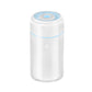 White cylindrical car humidifier and air freshener with blue-lit mist top and power button