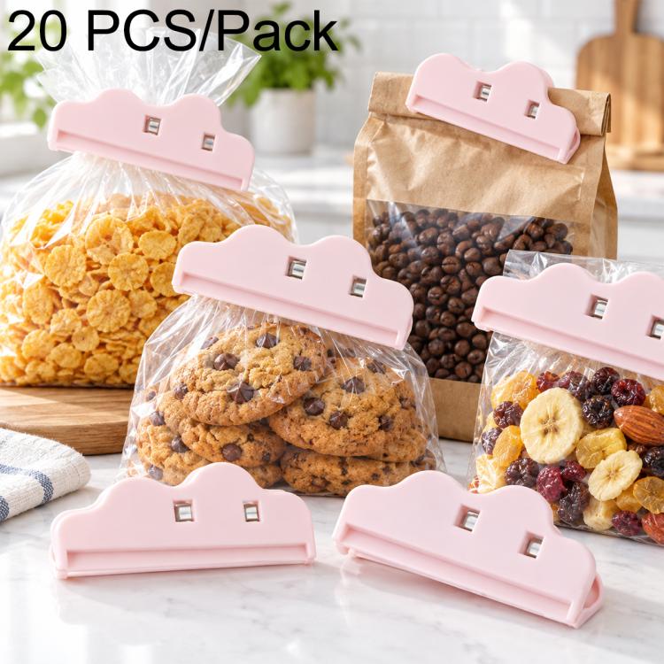 Light pink plastic food sealing clips with snap clamp, 20-pack
