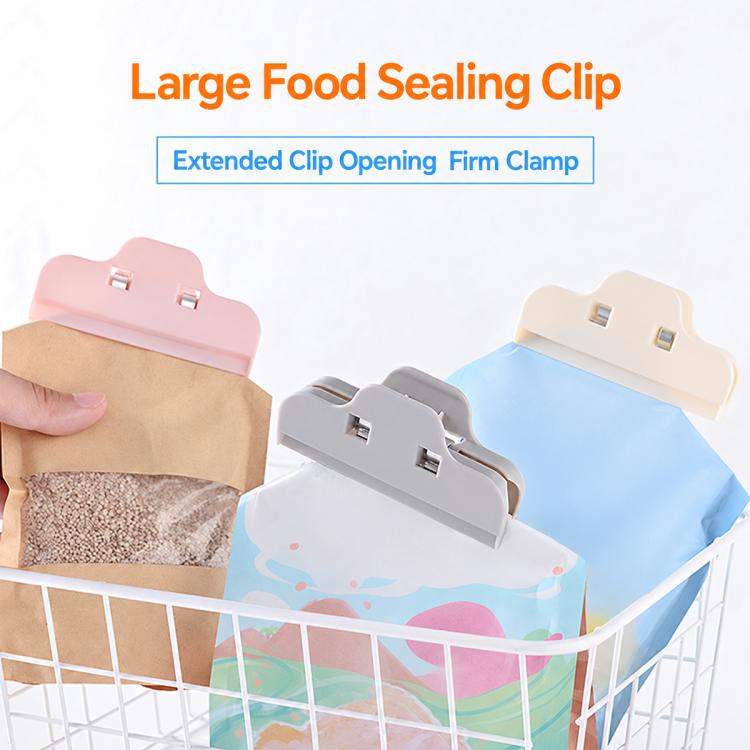 Food sealing clips set in pink and beige, snap clamp style