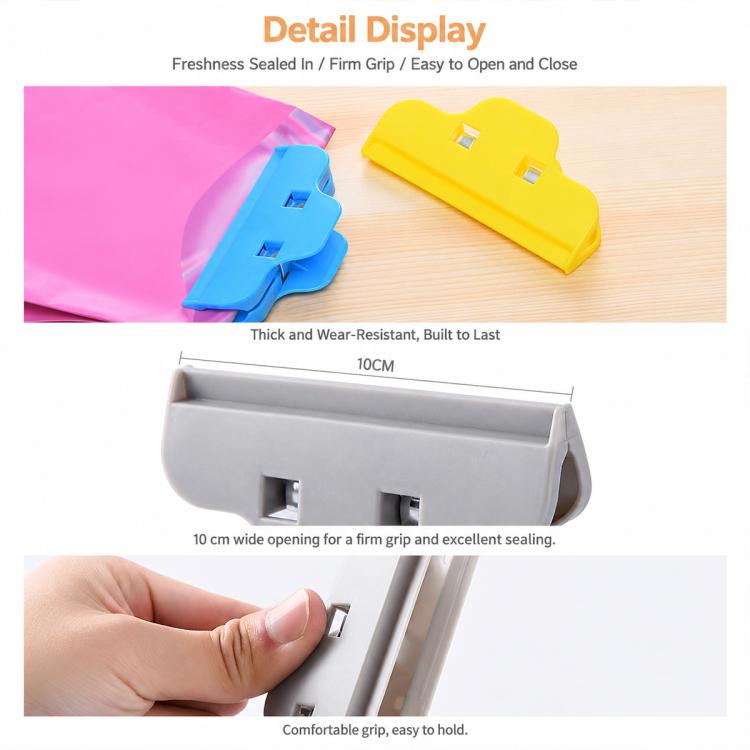 Assorted color food sealing clips with wide opening snap clamp