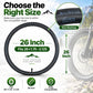 Black 26-inch bicycle inner tube coil with AV32 valve stem, size-marked