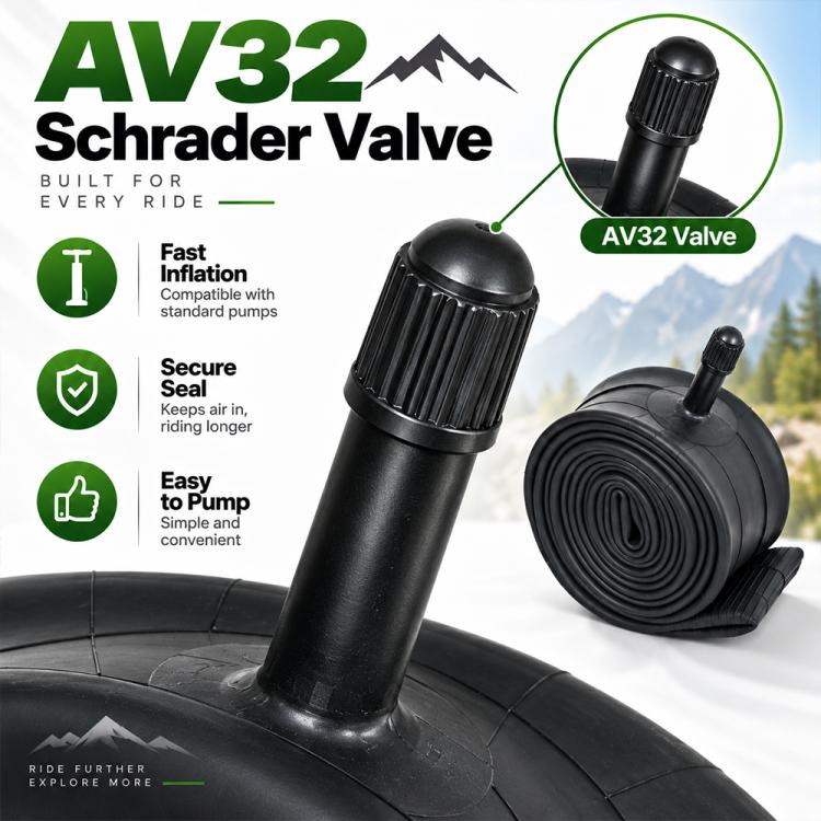 Black AV32 Schrader valve stem with rolled bicycle inner tube coil