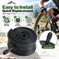 Rolled black bicycle inner tube with AV32 valve stem, for quick replacement
