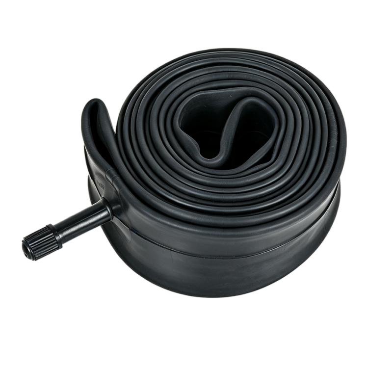 Black bicycle inner tube roll with valve stem, for 28/29-inch wheels