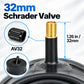 Schrader AV32 valve stem on black bicycle inner tube, 32mm length