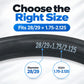 Black bicycle inner tube marked 28/29 x 1.75-2.125 with valve stem