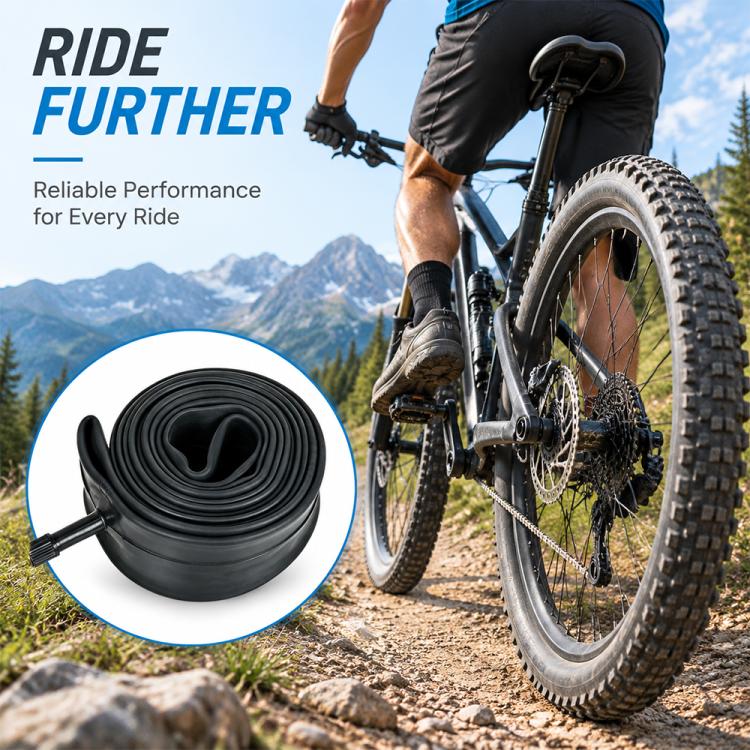 Black bicycle inner tube coil with protruding valve stem