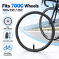Black bicycle inner tube ring with valve stem.