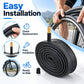 Black bicycle inner tube being installed on wheel rim with valve stem.
