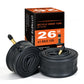 Black 26-inch bike inner tubes with American valve stems, rolled pair