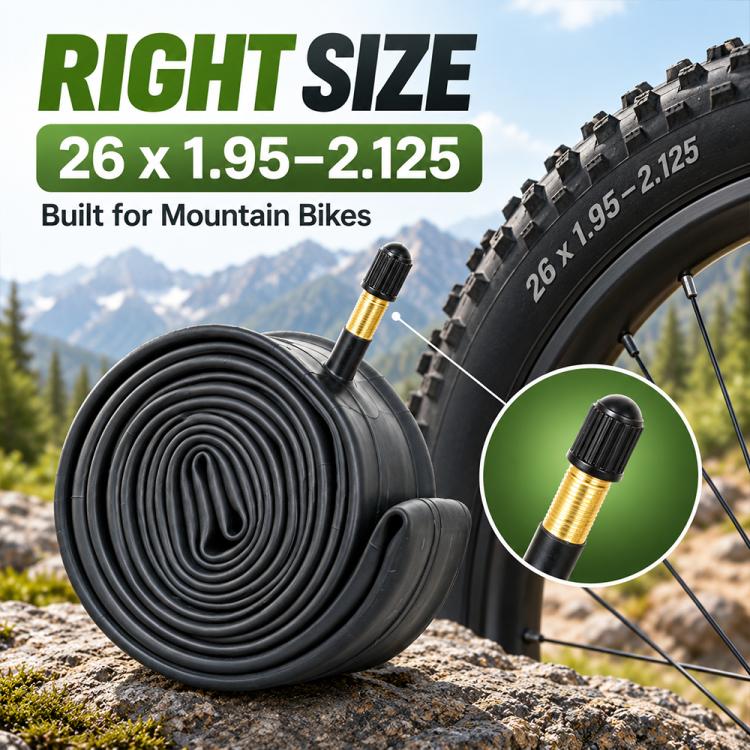 Black 26 x 1.95–2.125 mountain bike inner tube with American valve stem