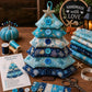 Layered fabric ocean-themed tree ornament with starfish star top and blue buttons