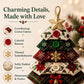 Layered fabric Christmas tree ornament with gold star and colorful button tiers
