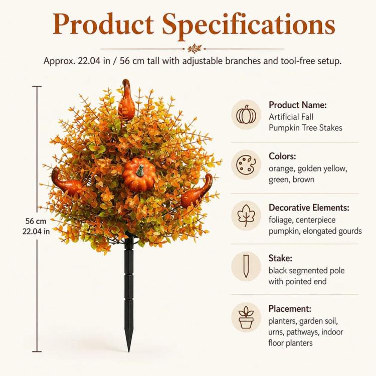 Artificial Fall Pumpkin Tree Stakes Decorative Garden Stake