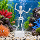 White dancing skeleton aquarium bubbler ornament with bubbles rising from the base.