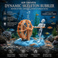 Orange waterwheel skull air-driven aquarium bubbler with white skeleton figure and tubing.