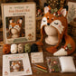 Woodland fox DIY crochet hood hat kit, orange fox hood with white muzzle and yarn