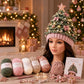 Lighted Christmas tree crochet hat with pale pink knit and glowing star topper