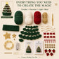 Christmas tree hat crochet DIY kit contents with green, white, red yarn and star topper