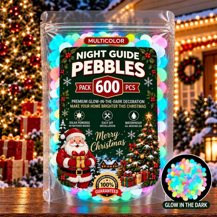 Multicolor glow-in-the-dark night guide pebbles in 600-count clear pouch