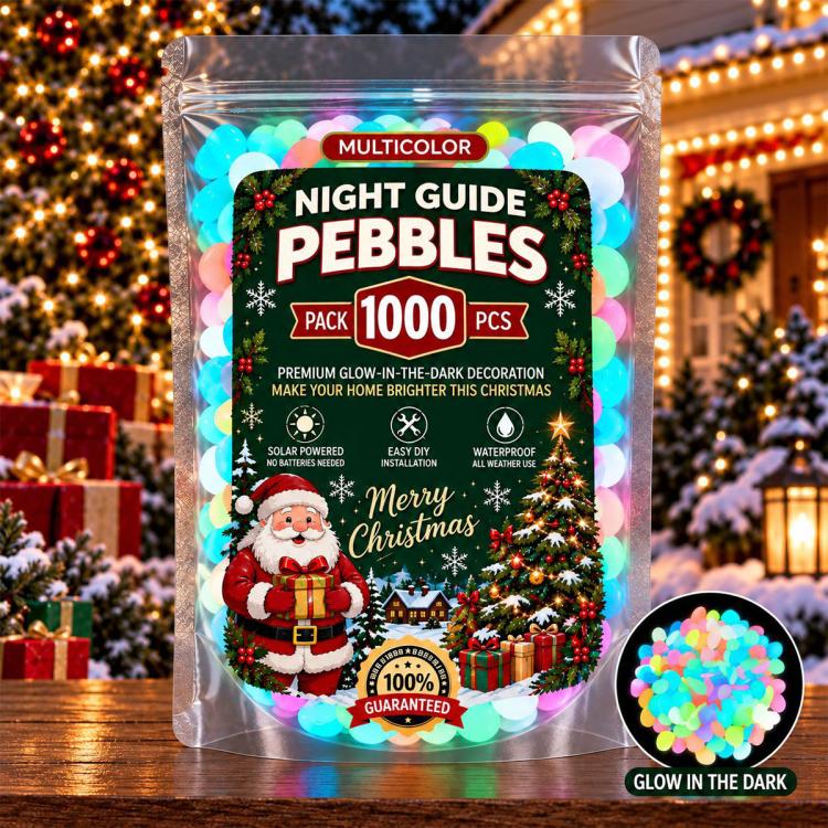 Multicolor glow-in-the-dark night guide pebbles in 1000-count clear pouch