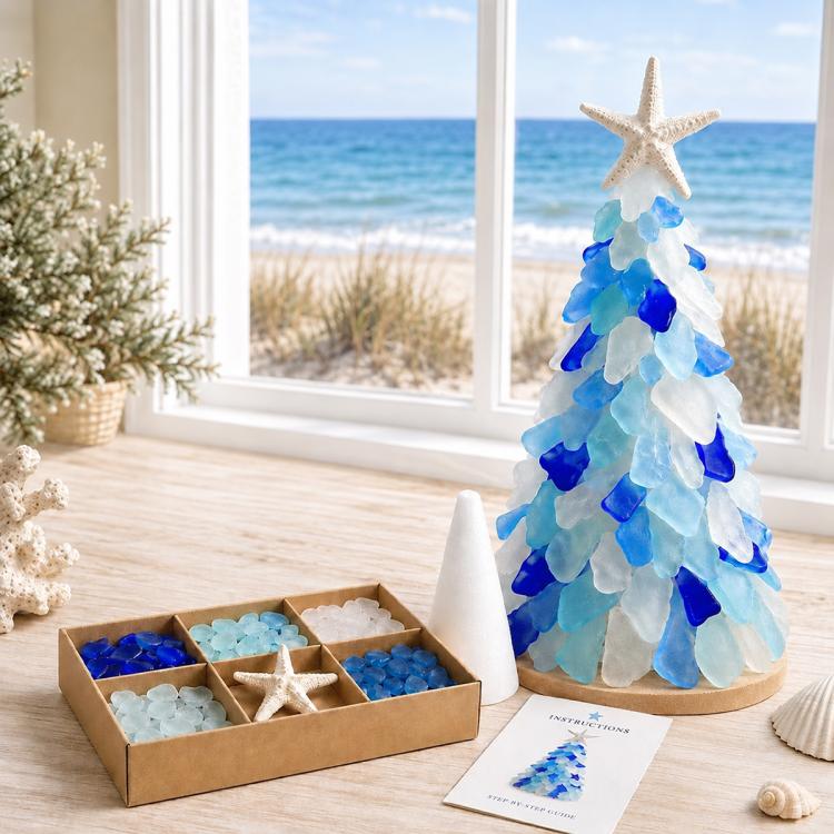 DIY Sea Glass Christmas Tree Craft kit, Type A, Type B, Type C, Type D, Type E