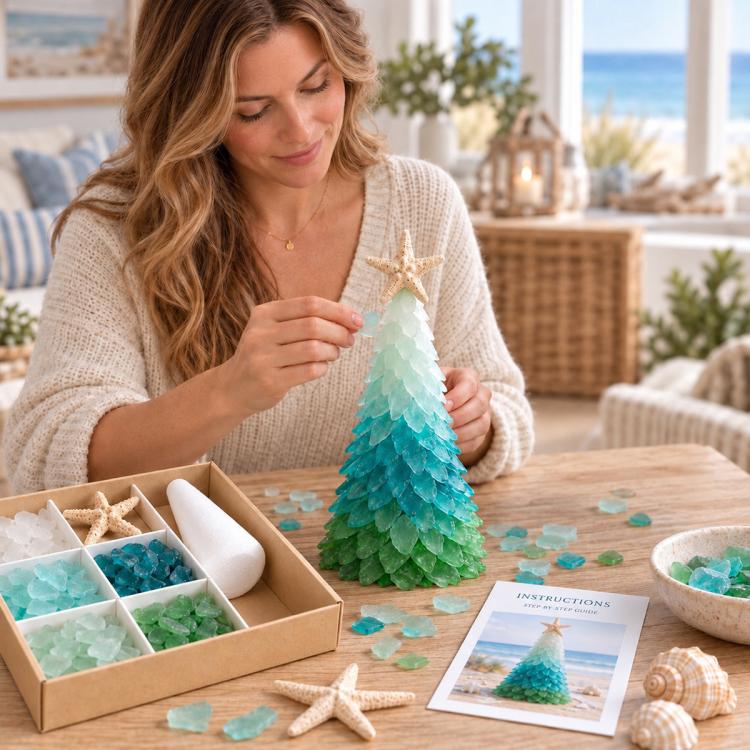 DIY Sea Glass Christmas Tree Craft kit, Type A, Type B, Type C, Type D, Type E