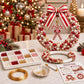 Red and white pearl Christmas wreath with striped bow and candy cane ornament centerpiece
