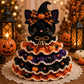 Crochet Halloween tabletop decor DIY kit: black cat character with orange bow and bell