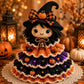 Crochet Halloween tabletop decor DIY kit: witch character with tall hat and bell