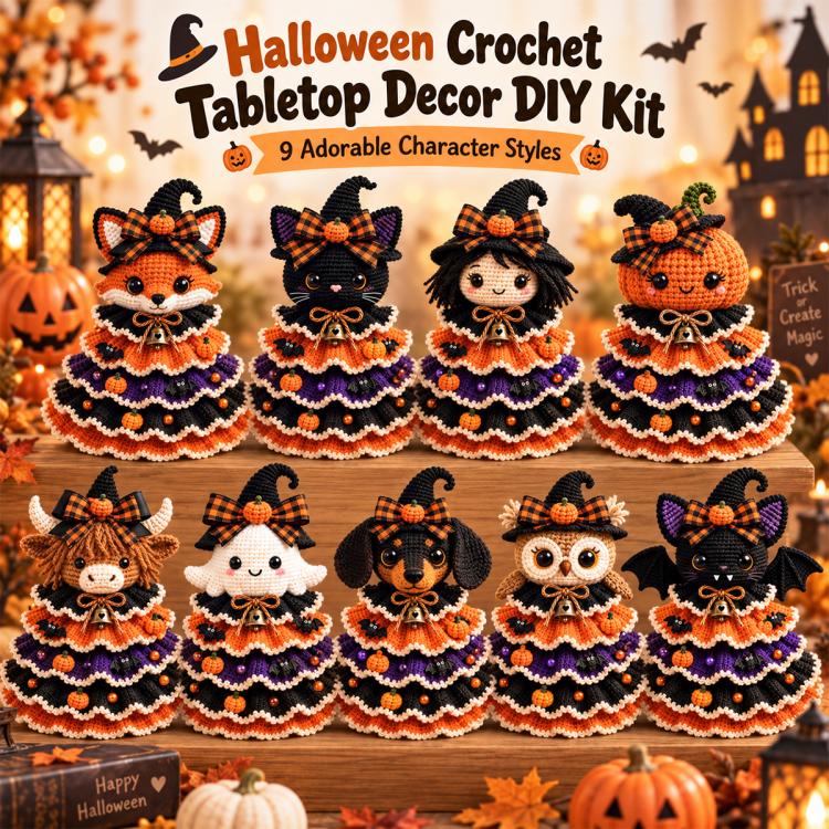 Halloween crochet tabletop decor DIY kit package with multiple character styles