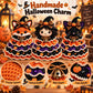 Handmade crochet Halloween charm decorations with layered ruffles and bow accents