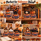 Crochet Halloween decor figures for tabletop, desk, and mantel with ruffled layered skirts