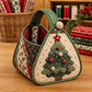 Quilted Christmas carry basket with Christmas tree applique, green fabric sides and handle