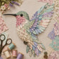 3D patchwork hummingbird applique, pastel green blue and pink layered wings