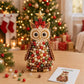 DIY beaded owl tree decoration with big round eyes, red bow and green beads