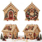 Set of beaded rhinestone Christmas house ornaments with Santa, tree, and wreath details