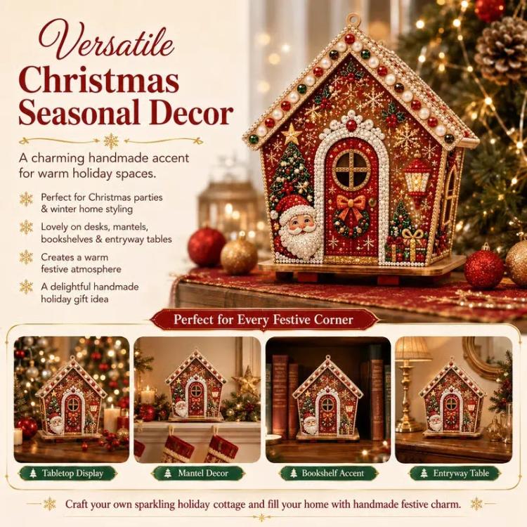 Beaded rhinestone Christmas house craft decoration kit with Santa figure and door