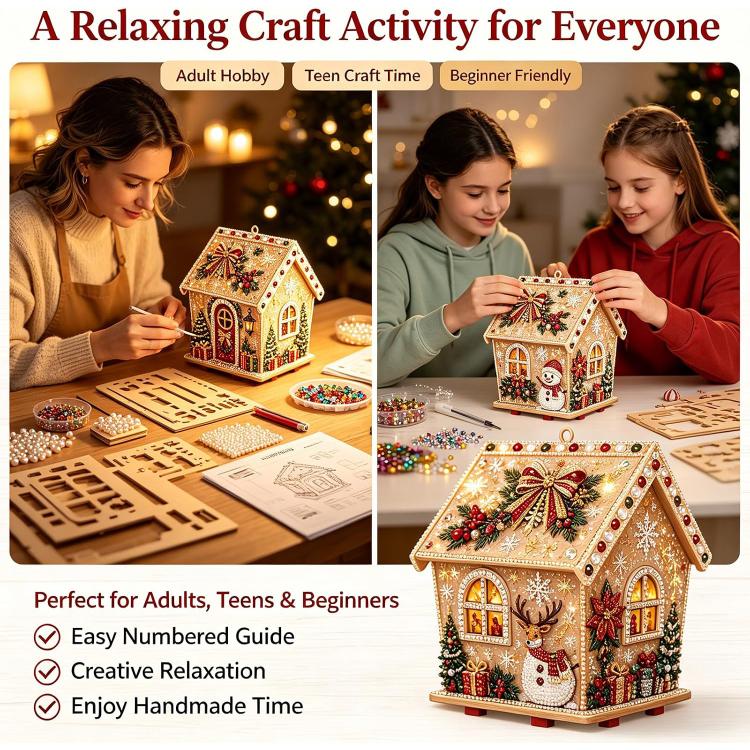 Beaded Christmas house craft kit with patterned panels and accessory beads
