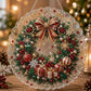 Hanging diamond art ornament: evergreen wreath with ornaments, snowflakes, and gold accents