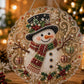 Close-up hanging diamond art ornament with Santa face and holly accents
