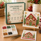 Gingerbread house sea glass art kit with mosaic card, guide, and colored tile tray