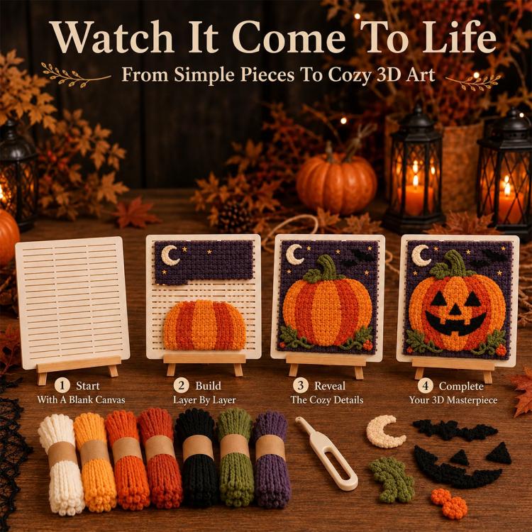 3D Halloween Fabric Weaving Quilt DIY Kit, Pumpkin, Ghosts, Witch, Mummy, Skull, Vampire