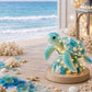 LED sea glass sea turtle figurine on round wooden base with warm lights